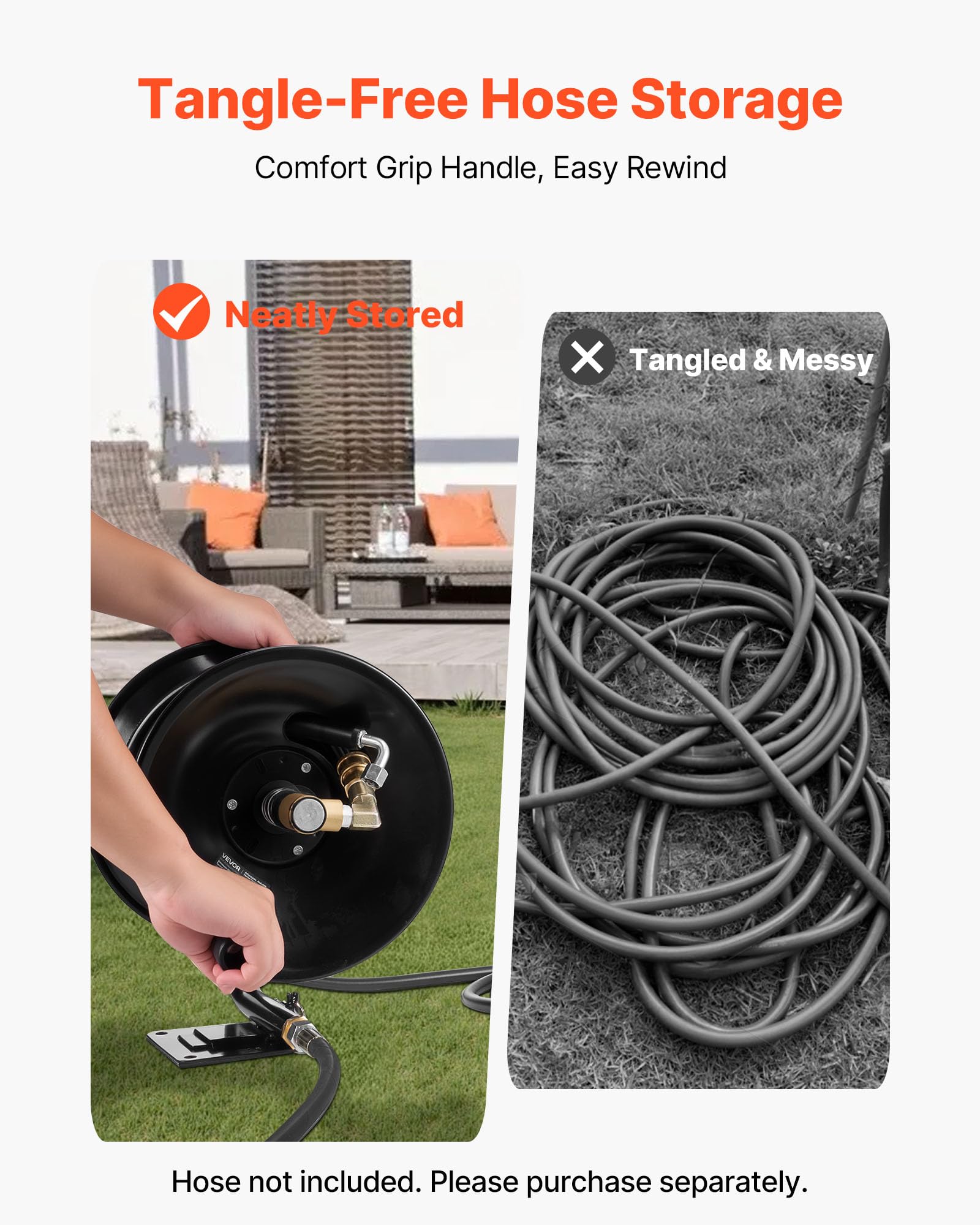 VEVOR hose reel handle grip enables smooth retraction and tangle-free rewinding