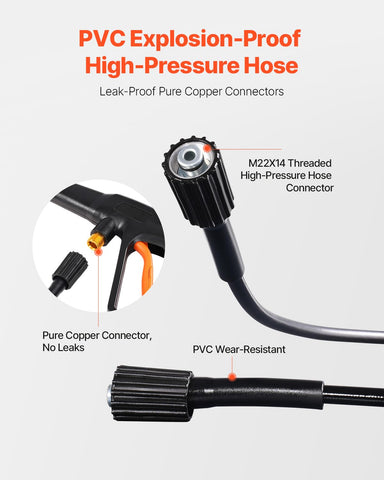 VEVOR metal inlet outlet connections prevent leaks during heavy-duty cleaning