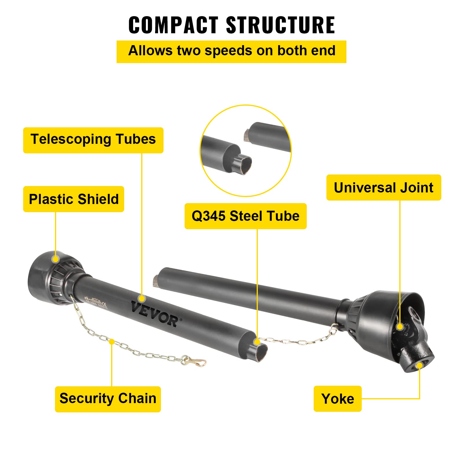 VEVOR Q345 steel tube provides solid reinforcement inside the shield