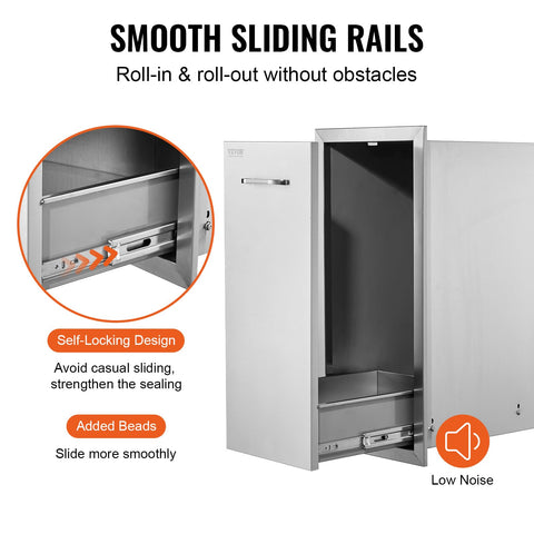 VEVOR pull-out drawer integrated into outdoor kitchen setup keeps countertops clear.