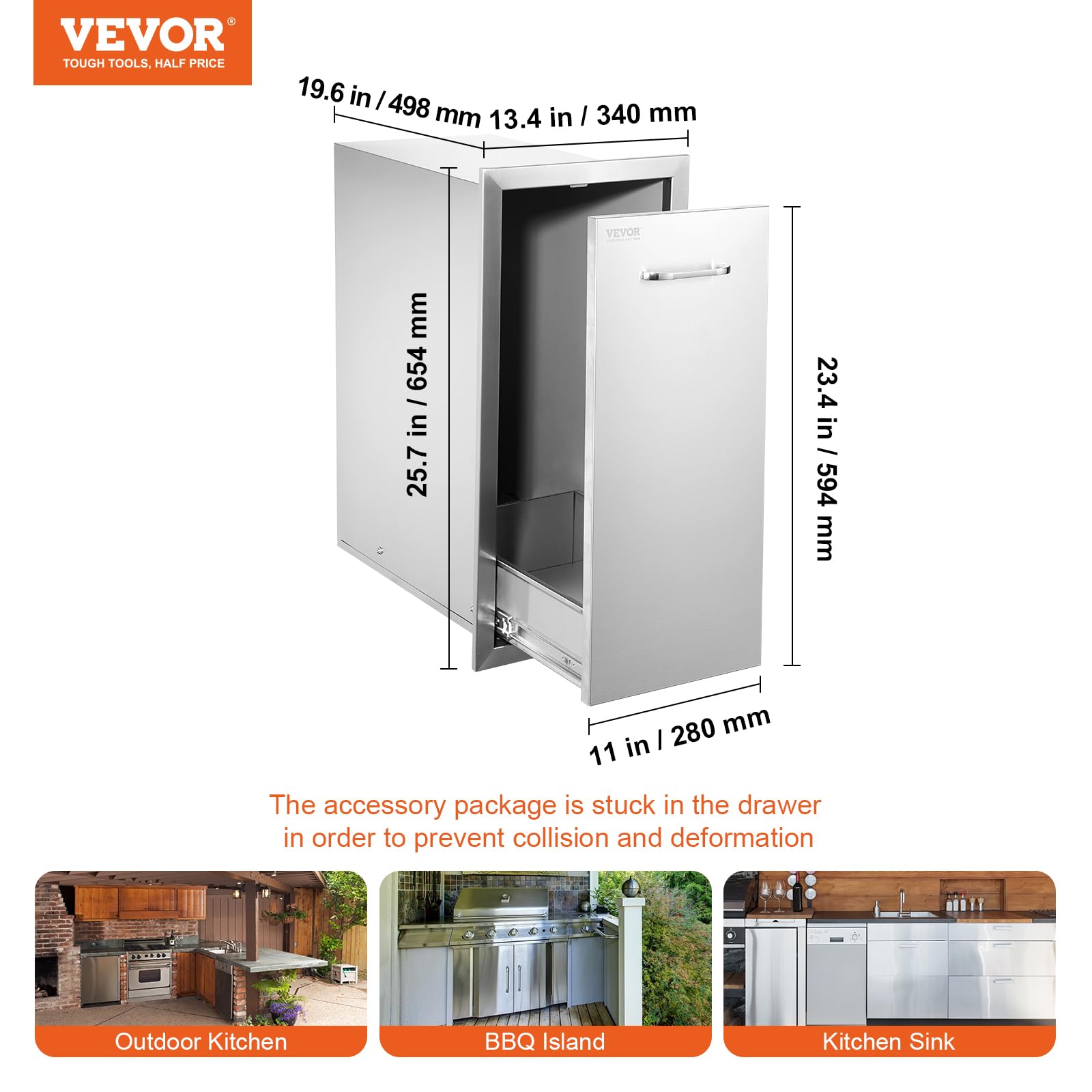 VEVOR drawer features silent sliding rails for quiet, smooth operation.