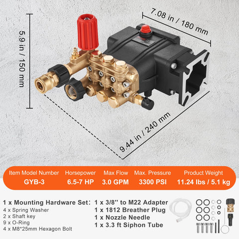 VEVOR pump outlet and shaft close-up shows 3/4-in shaft standard.
