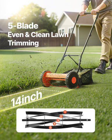 VEVOR 5 blade design delivers clean efficient cuts on small lawns