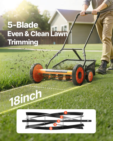 Five-blade UNS1566 steel design ensures sharp, efficient trimming across varied grass.