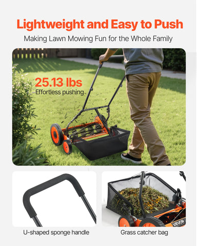 Grass catcher bag included for tidy collection of clippings during mowing.