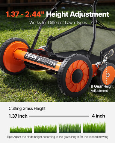 No motor operation provides emission-free, quiet lawn care with the VEVOR mower.