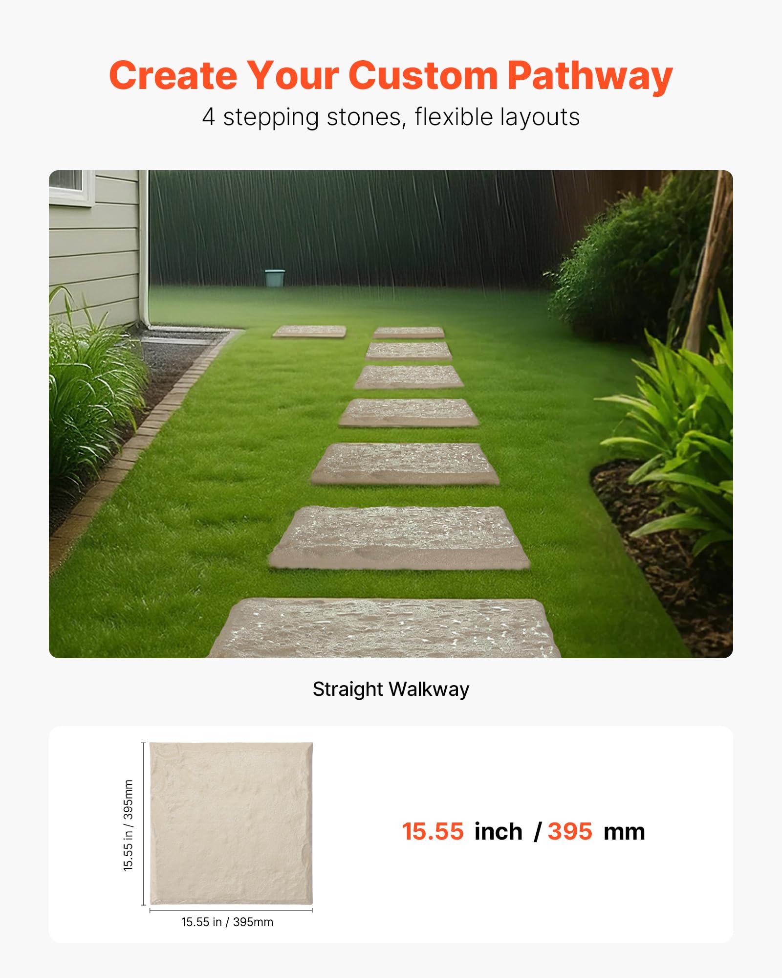 VEVOR stepping stones quick-install with corner slots and stakes.