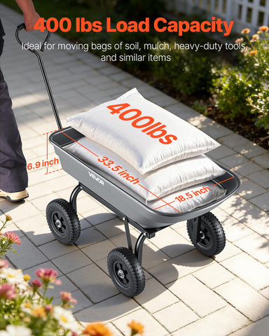 VEVOR wheelbarrow quick-release dump system enables fast unloading