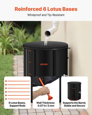 VEVOR side view of collapsible rain barrel shows water level scale for monitoring
