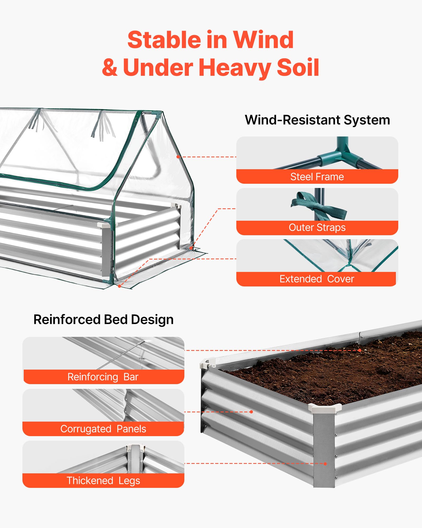 VEVOR raised bed filled with soil and thriving plants ready to harvest.