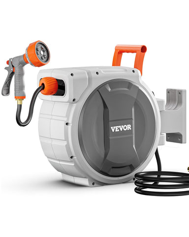 VEVOR retractable hose reel mounted on wall for convenient outdoor watering