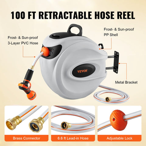 VEVOR retractable hose reel 3-layer PVC hose handles pressure and long-term use