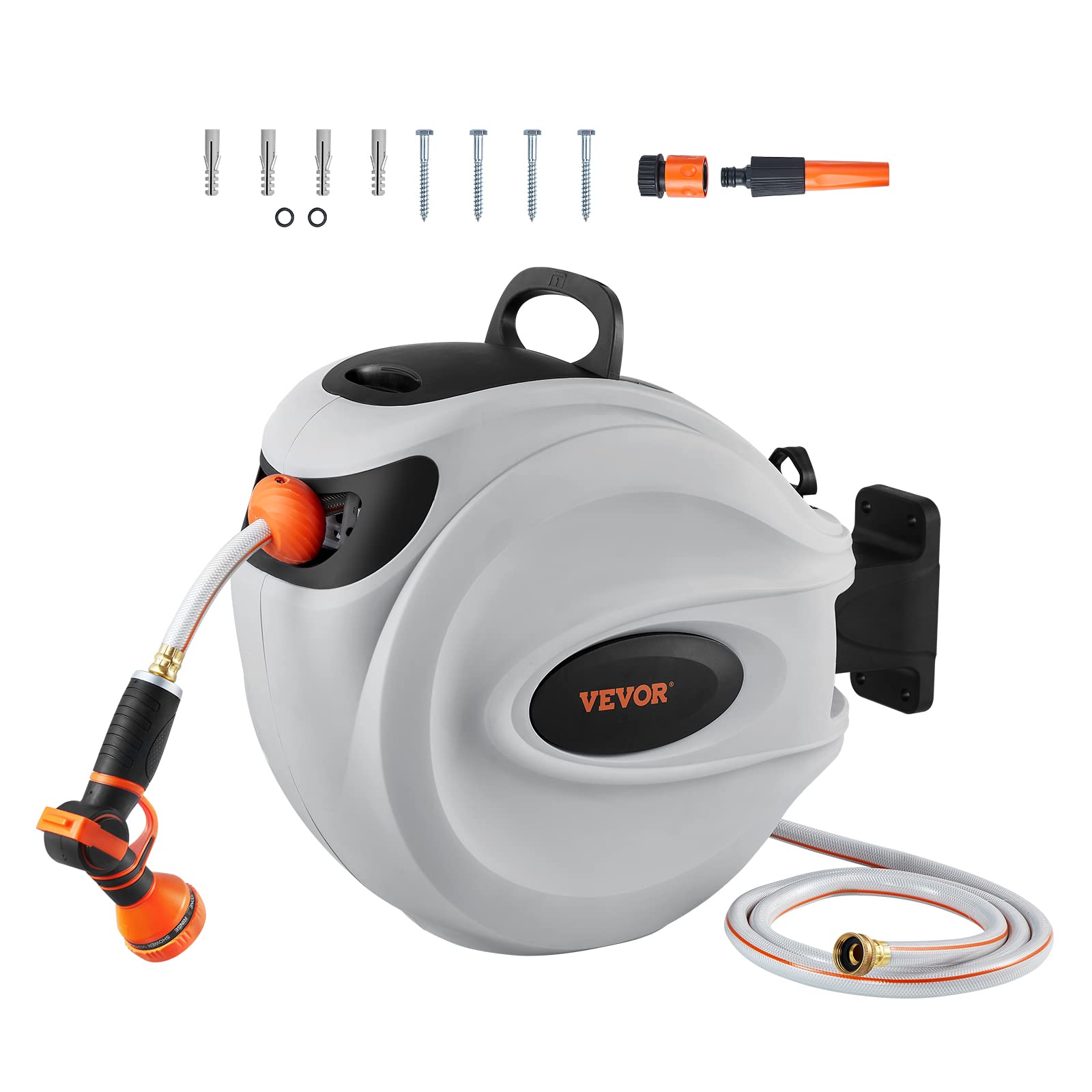 VEVOR retractable hose reel mounted on wall for easy watering