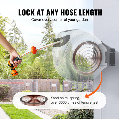 VEVOR retractable hose reel auto-rewind system delivers smooth, slow retraction