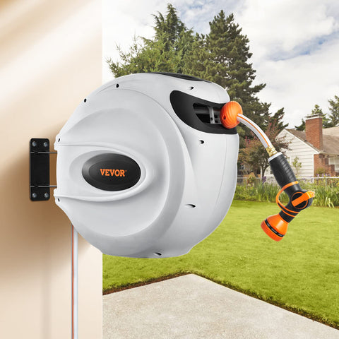 VEVOR retractable hose reel lock-at-length feature secures hose at chosen distance