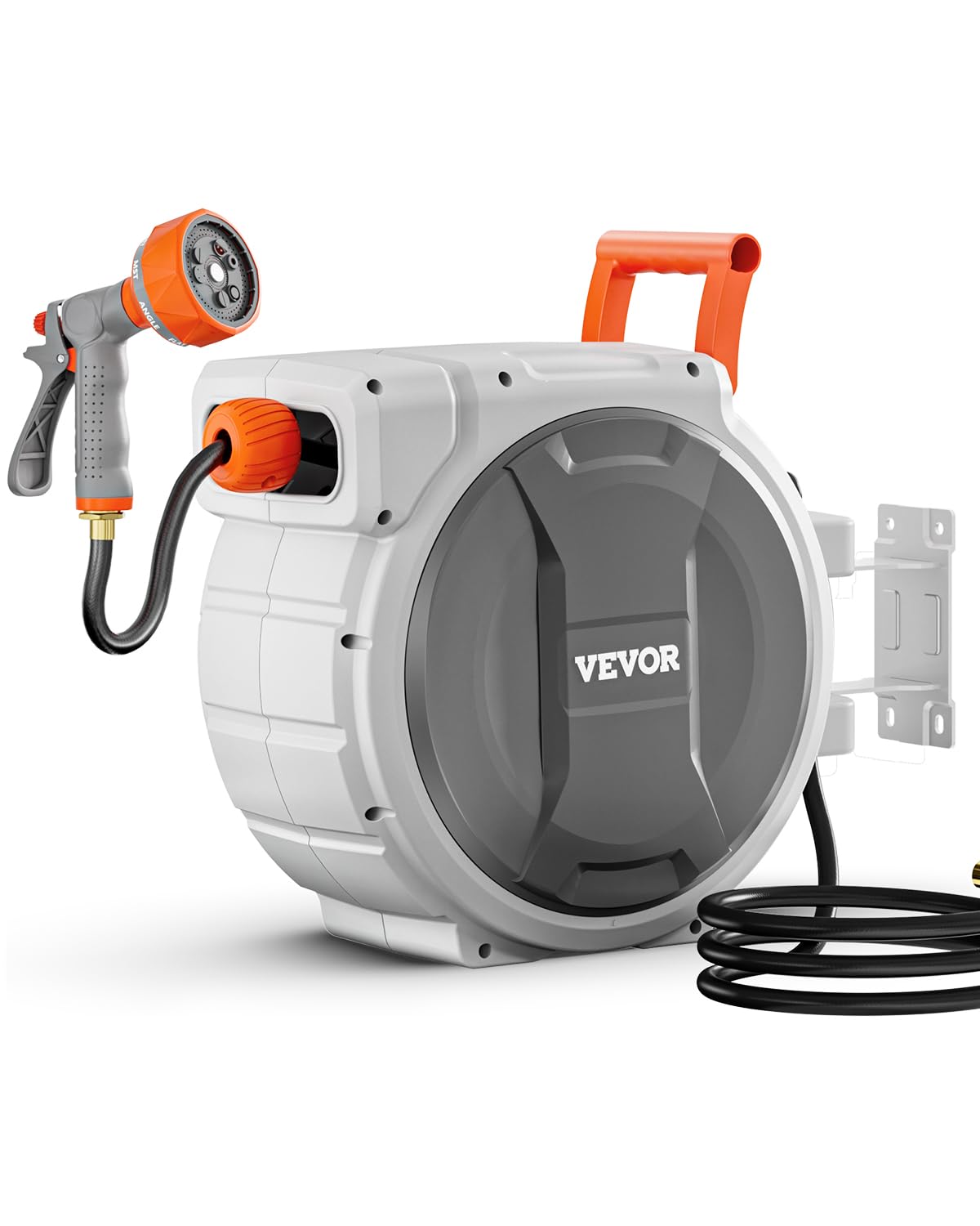 VEVOR retractable hose reel on wall mount keeps outdoor spaces tidy and accessible.