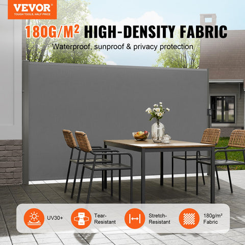 VEVOR retractable side awning extended for broad shade and privacy.