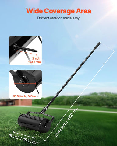 VEVOR rolling lawn aerator detachable handle simplifies setup and storage.