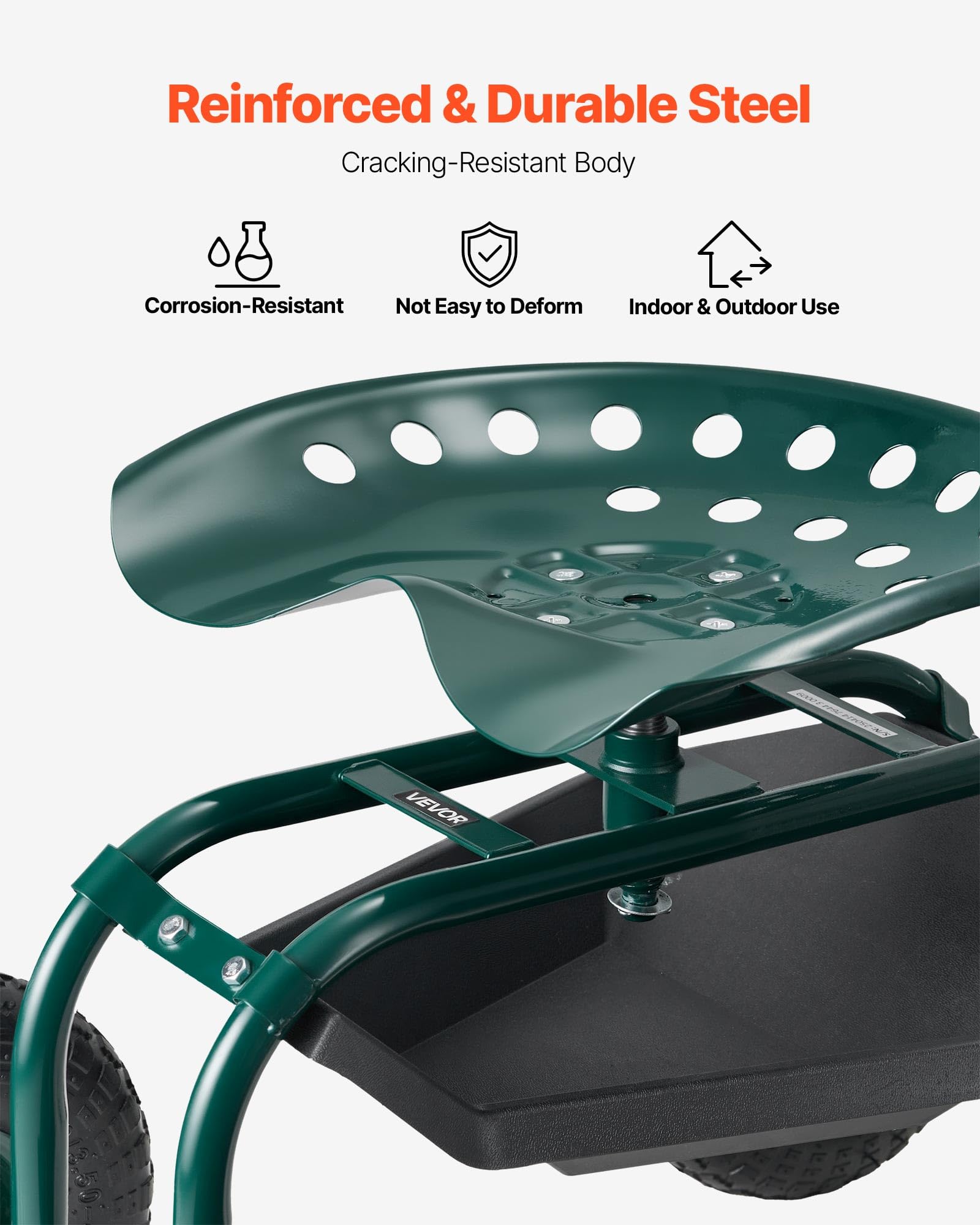 VEVOR rolling garden cart 360-degree seat in use for flexible reach
