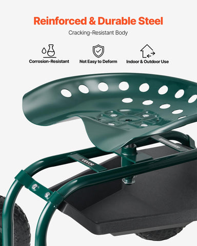VEVOR rolling garden cart 360-degree seat in use for flexible reach