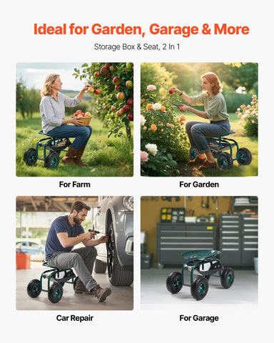VEVOR rolling garden cart adjustable-height seat for comfort