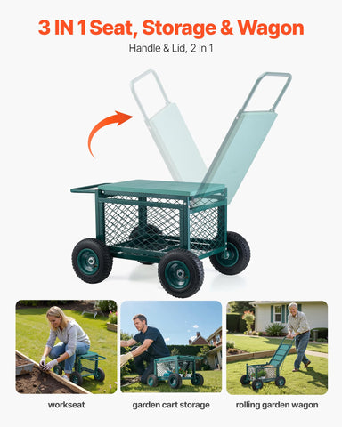 VEVOR rolling garden cart dimensions 760x520x440mm in a compact footprint