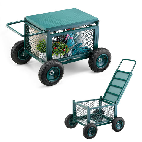 VEVOR rolling garden cart with extended-handle for easy mobility in the garden