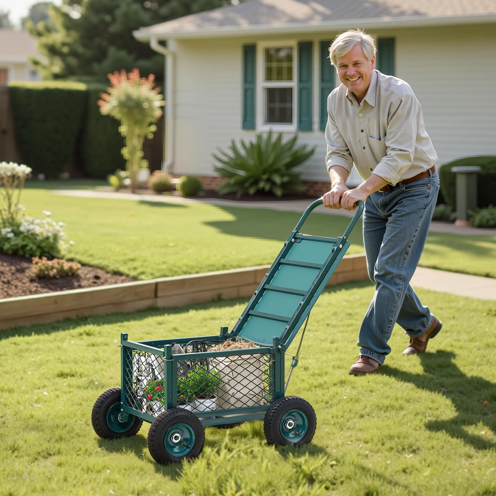 VEVOR rolling garden cart multifunction lid serves as seat and pull