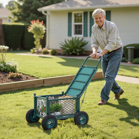 VEVOR rolling garden cart multifunction lid serves as seat and pull