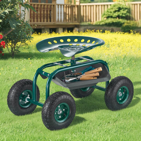 VEVOR rolling garden cart tool tray under seat for organization