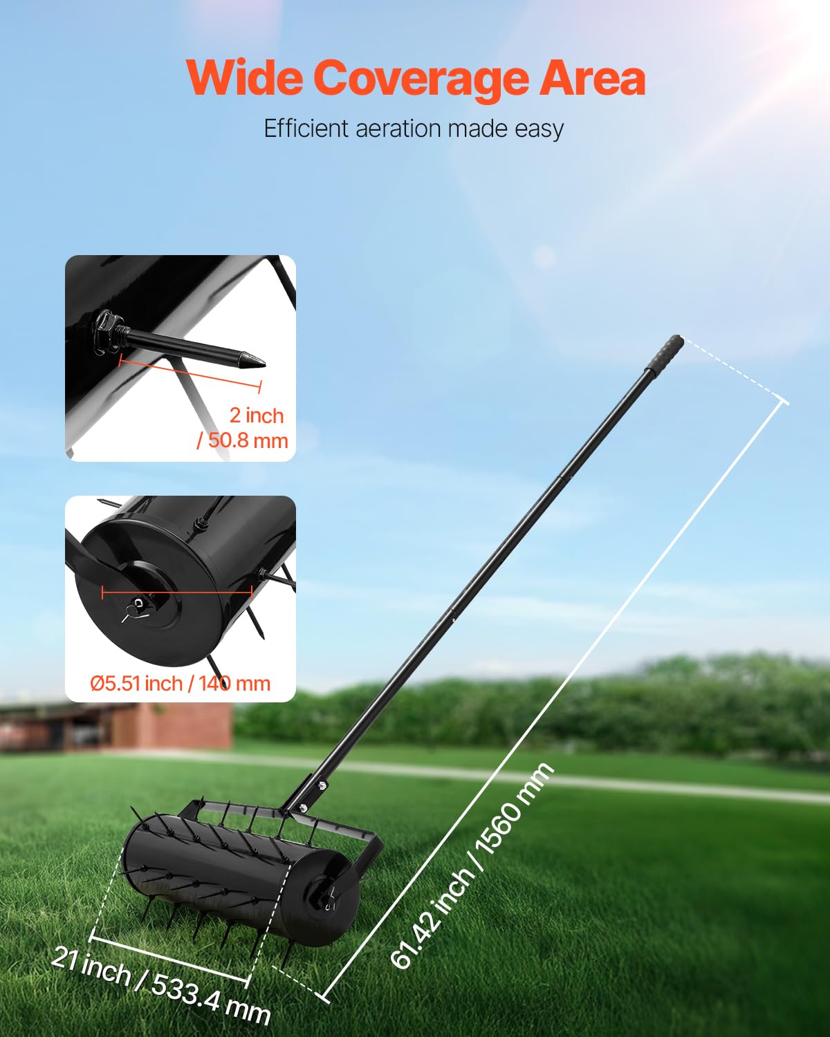 VEVOR rolling lawn aerator with 33 spikes for deep soil penetration