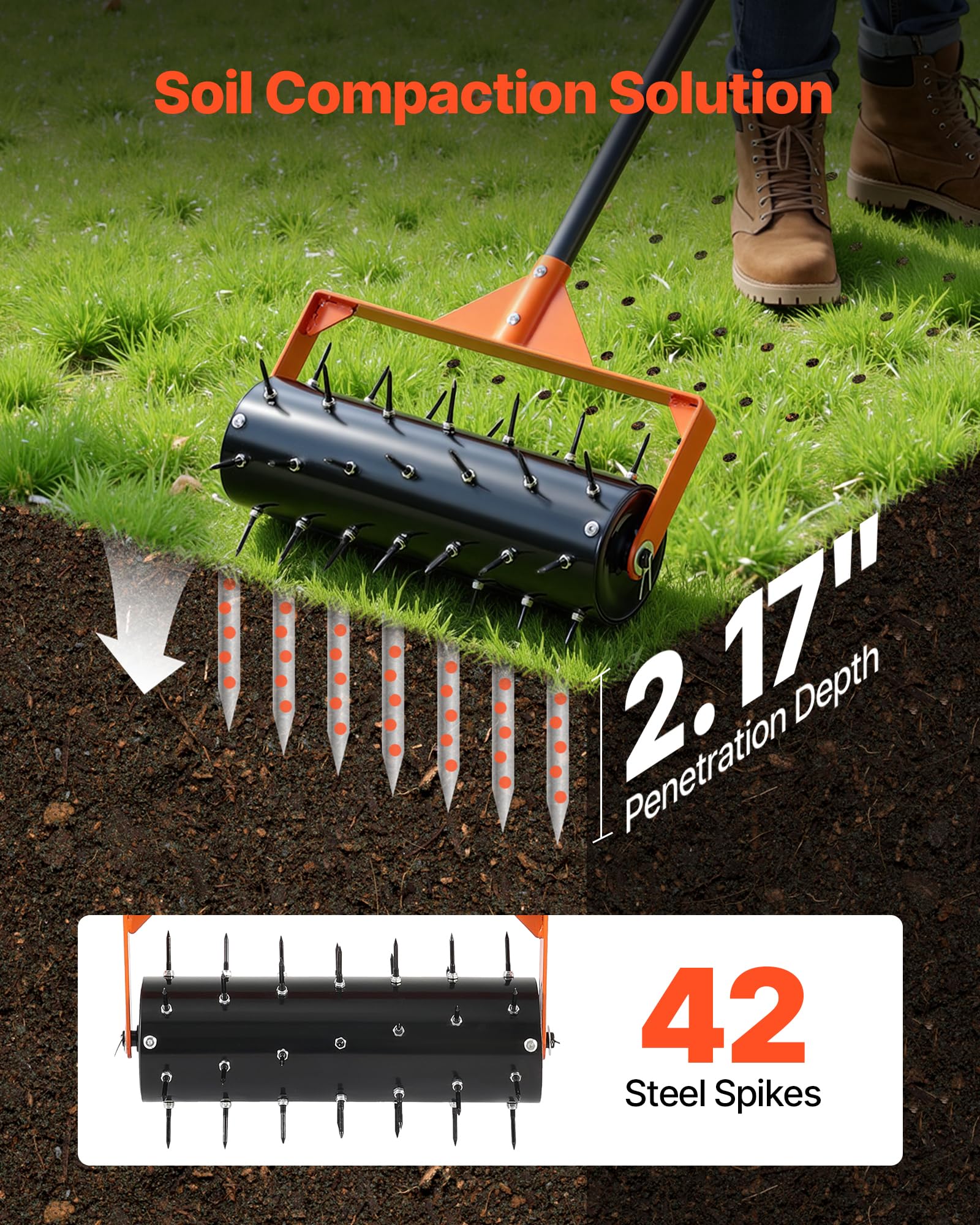 VEVOR rolling lawn aerator drum filled with weight improving penetration