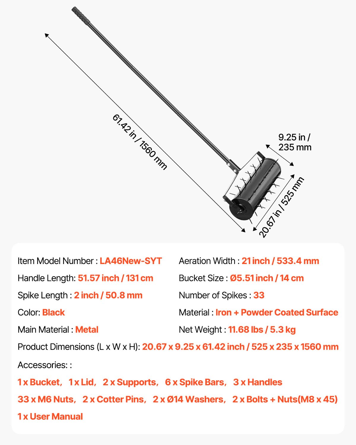VEVOR rolling aerator quick-assembly design for minimal setup effort
