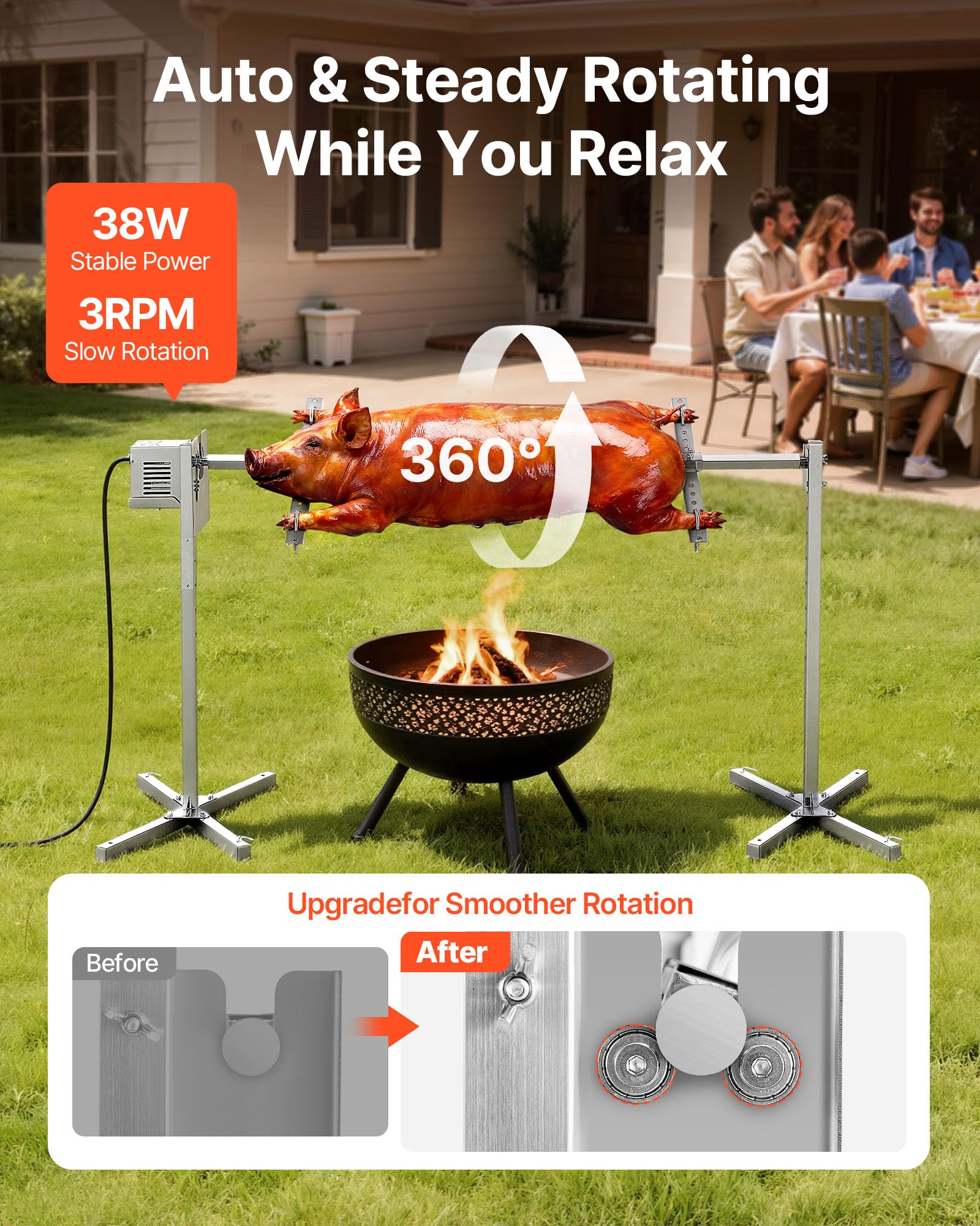 VEVOR rotisserie with 360-degree rotation for even whole-pig cooking