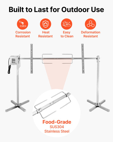 VEVOR rotisserie grill 45-degree tripod provides stable outdoor support