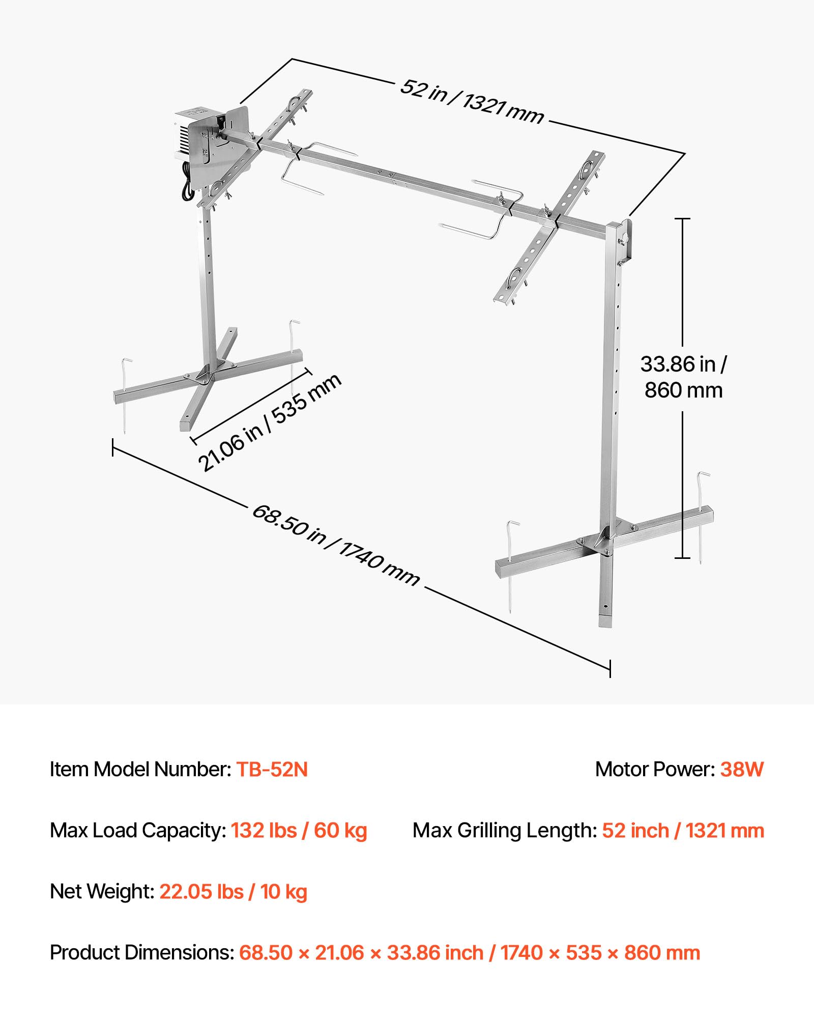 VEVOR rotisserie grill ground stakes secure setup on grass or uneven ground
