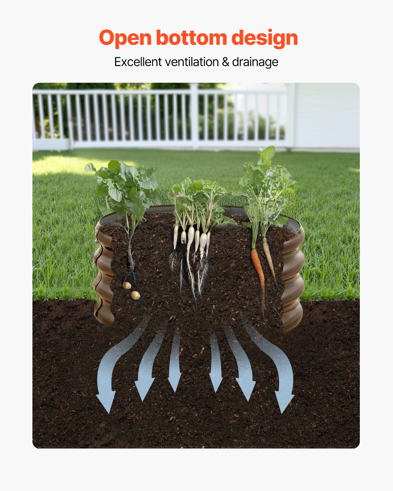 VEVOR open-base design promotes drainage and airflow.