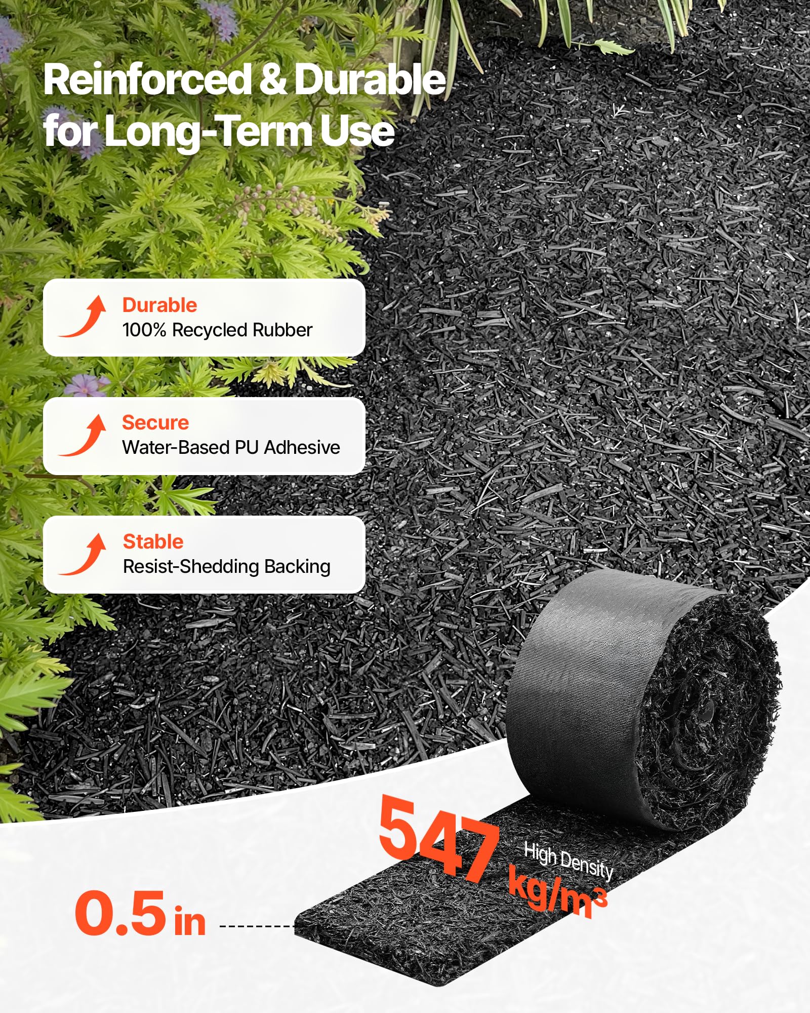 VEVOR Rubber Mulch Mat Roll 120 x 4.5 inches keeps walkways clean after rain.