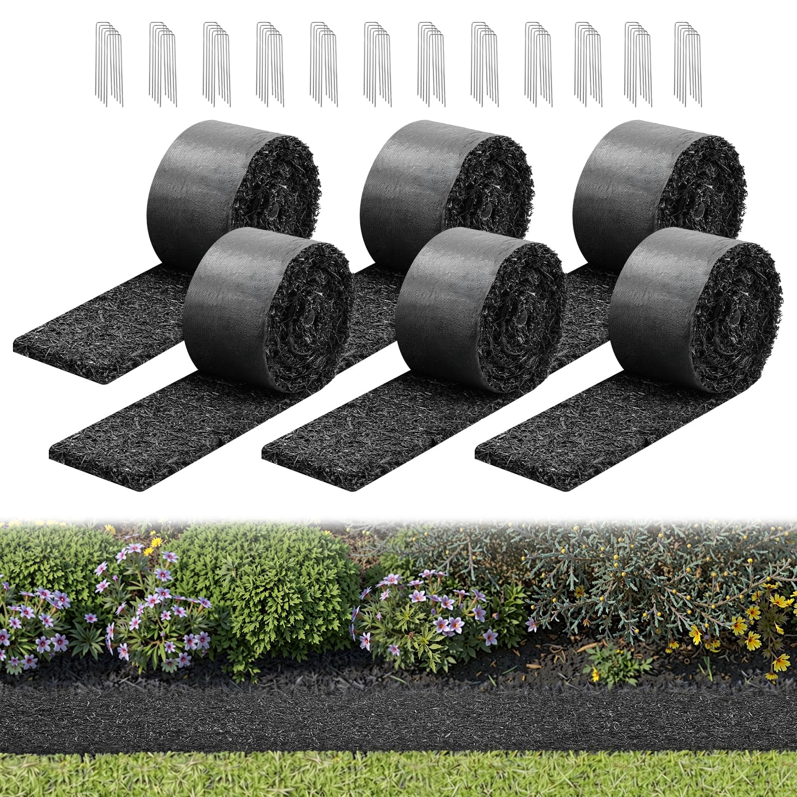 VEVOR Rubber Mulch Mat Roll six-pack blocks weeds for a tidier garden border.