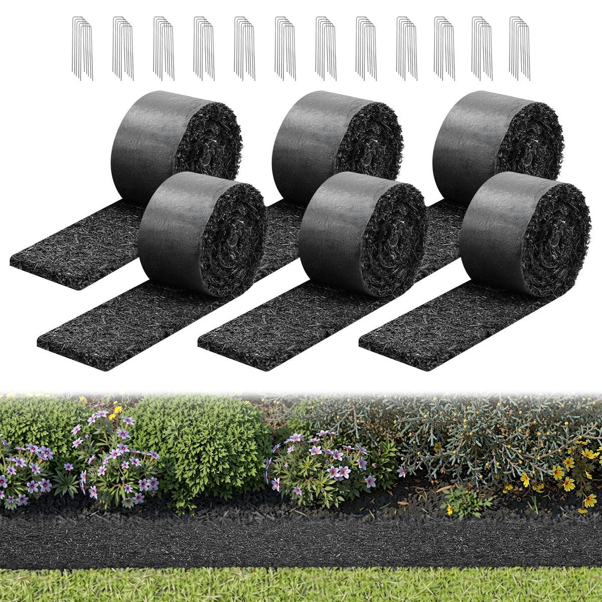 VEVOR Rubber Mulch Mat Roll six-pack blocks weeds for a tidier garden border.