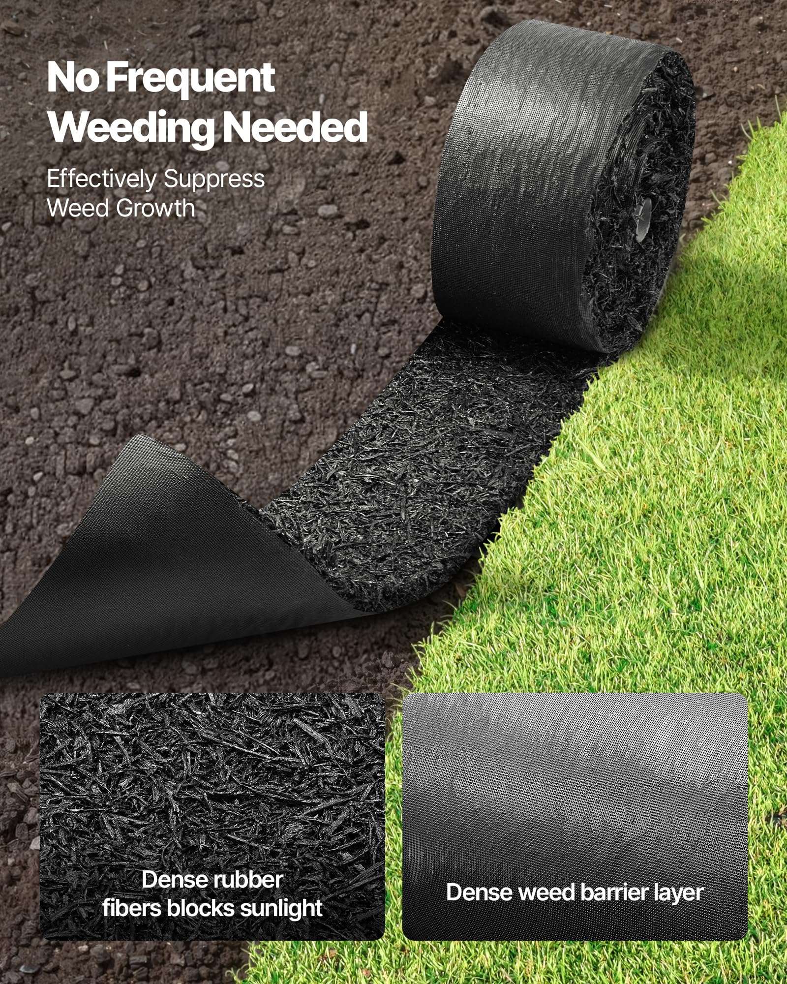 VEVOR Rubber Mulch Mat Roll weed blocking backing shields planted beds.