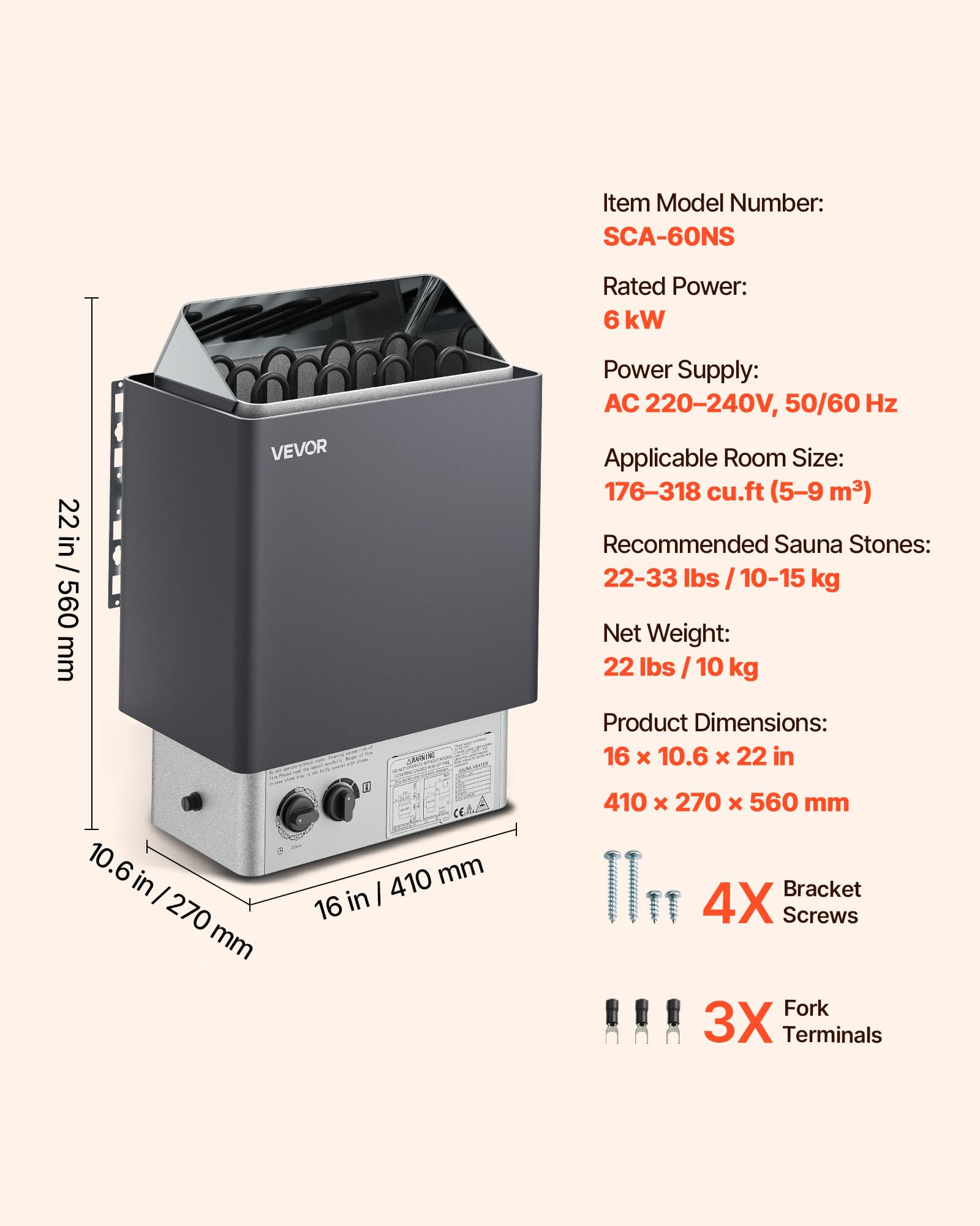 VEVOR sauna heater maximum temperature up to 230°F for versatility