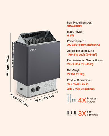 VEVOR sauna heater maximum temperature up to 230°F for versatility