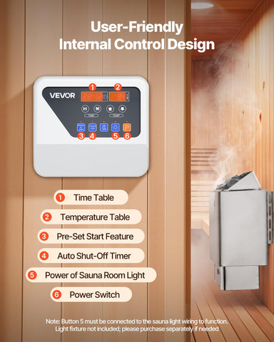 VEVOR sauna heater control panel features clear display and easy adjustments