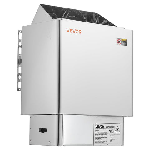 VEVOR sauna heater room coverage graphic for 317.8 to 459 cu ft spaces