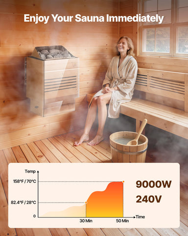 VEVOR sauna heater 9kW side panel highlights durable stainless steel construction
