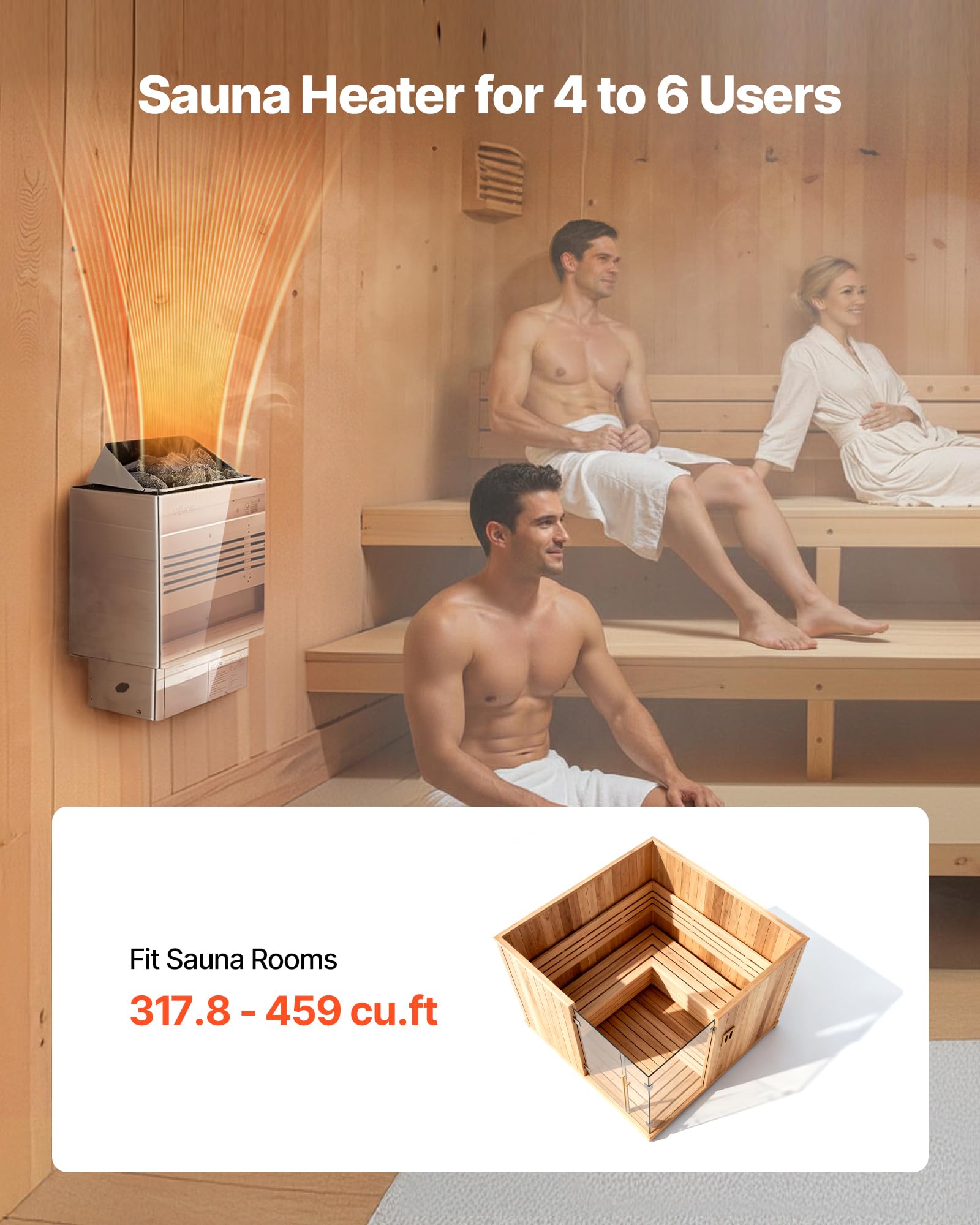 VEVOR sauna heater interior stone chamber emphasizes large stone capacity