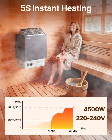 VEVOR control knobs enable precise temperature and time adjustments for personalized sessions.