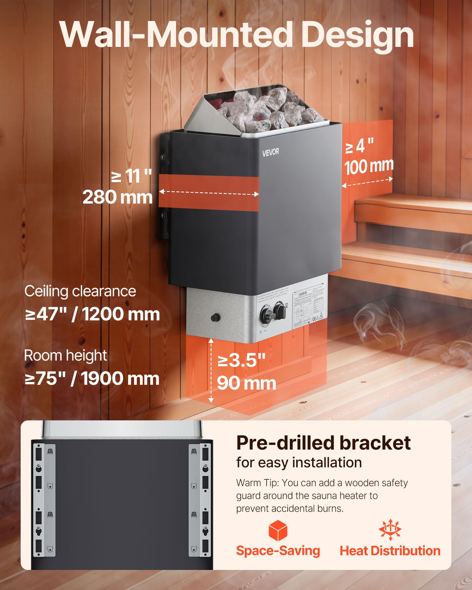 VEVOR sauna heater with 33 lbs stone capacity for heat retention