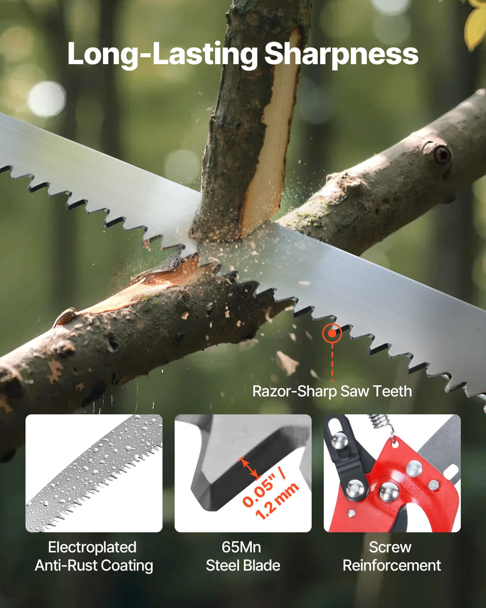VEVOR blade holes help clear wood chips for cleaner pruning